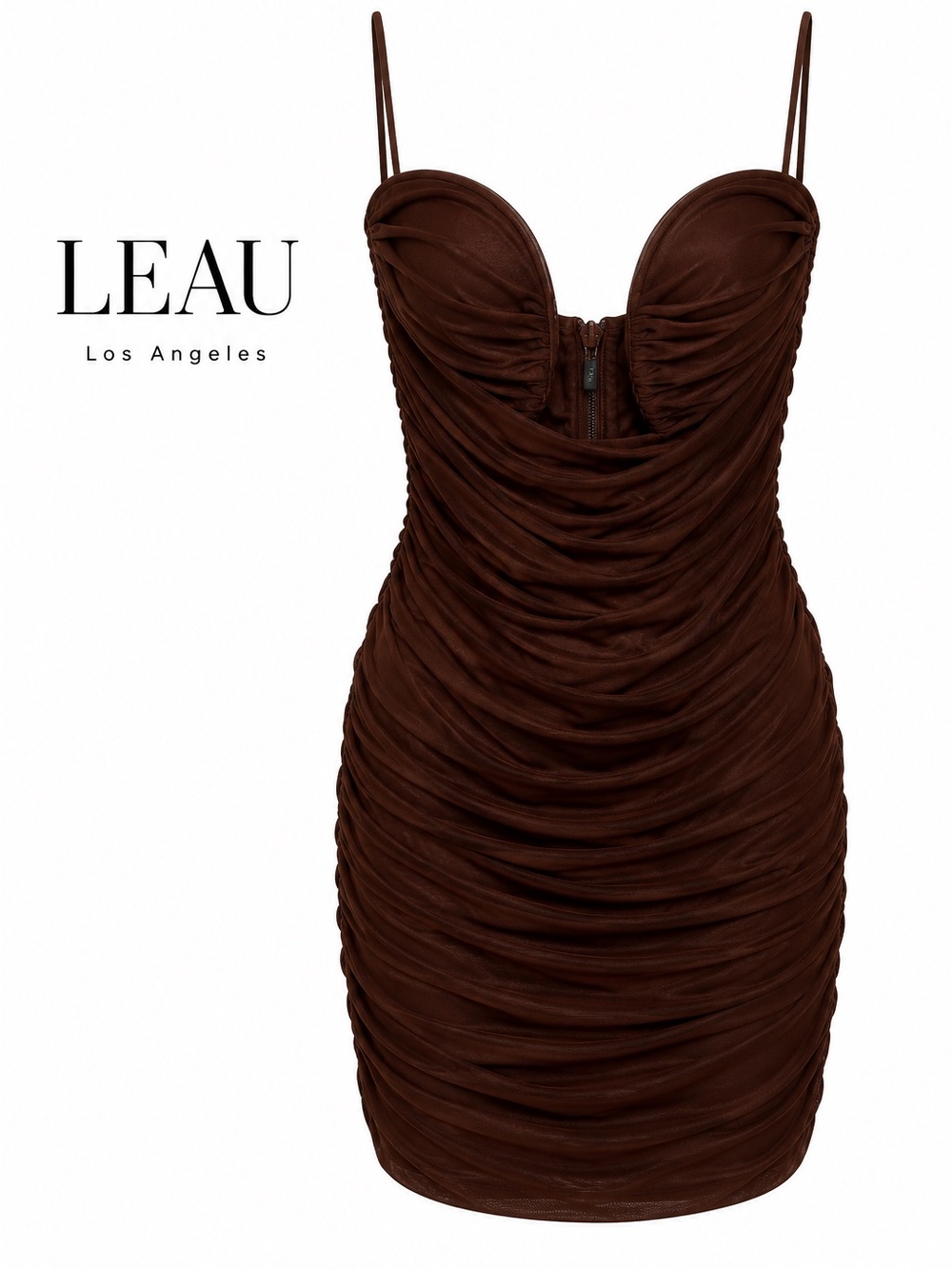 LEAU Ruched Chocolate Brown Mini Dress NWT Size XXL